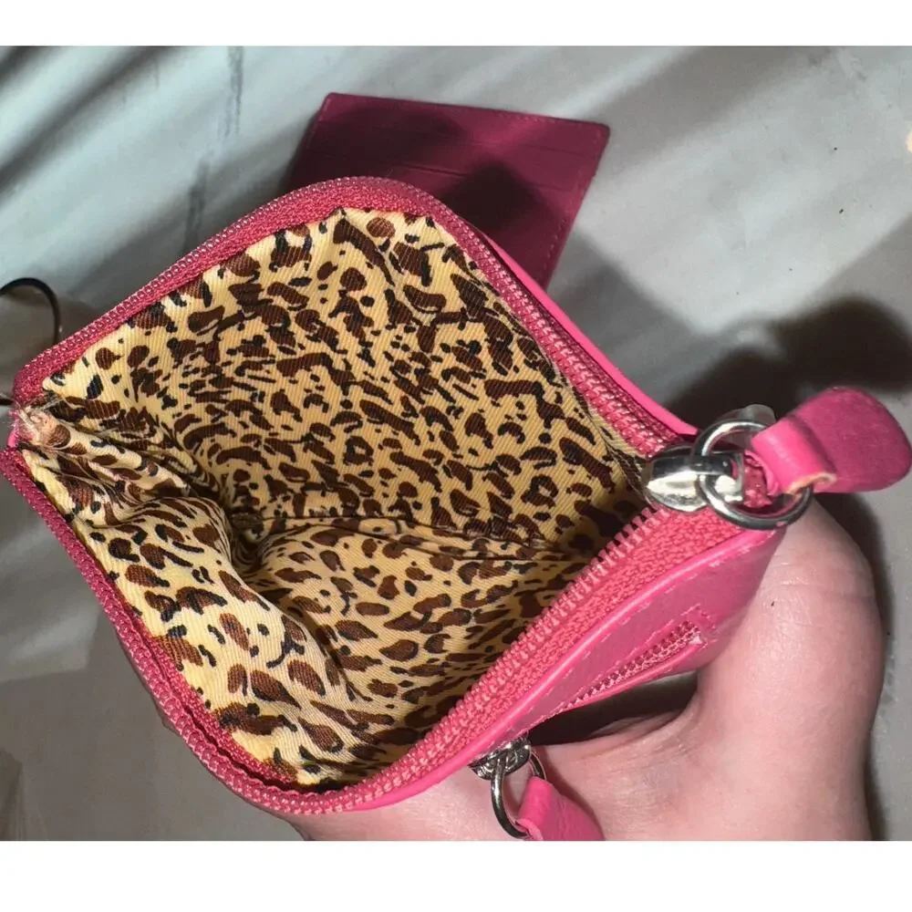 Leather Coin Holder Pouch with Key Ring in Barbiecore Pink, New without Tag